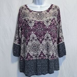 👚 Style and Company Rayon Black, Burgundy, and Cream Blouse, 2X